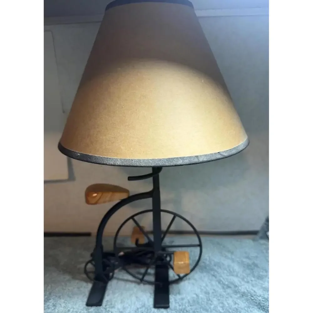 Vintage Penny-Farthing (High Wheel) Bicycle Table Lamp With Tan(stained) Shade